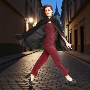 Adult Black VELVET HOODED CAPE, New